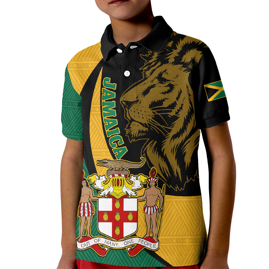 Jamaica Kid Polo Shirt Jumieka Coat Of Arms Lion Mix African Pattern - Wonder Print Shop