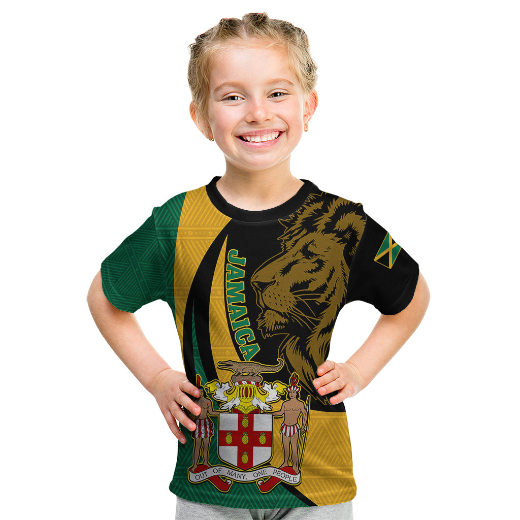 Jamaica Kid T Shirt Jumieka Coat Of Arms Lion Mix African Pattern - Wonder Print Shop