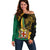 Jamaica Off Shoulder Sweater Jumieka Coat Of Arms Lion Mix African Pattern - Wonder Print Shop