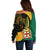 Jamaica Off Shoulder Sweater Jumieka Coat Of Arms Lion Mix African Pattern - Wonder Print Shop