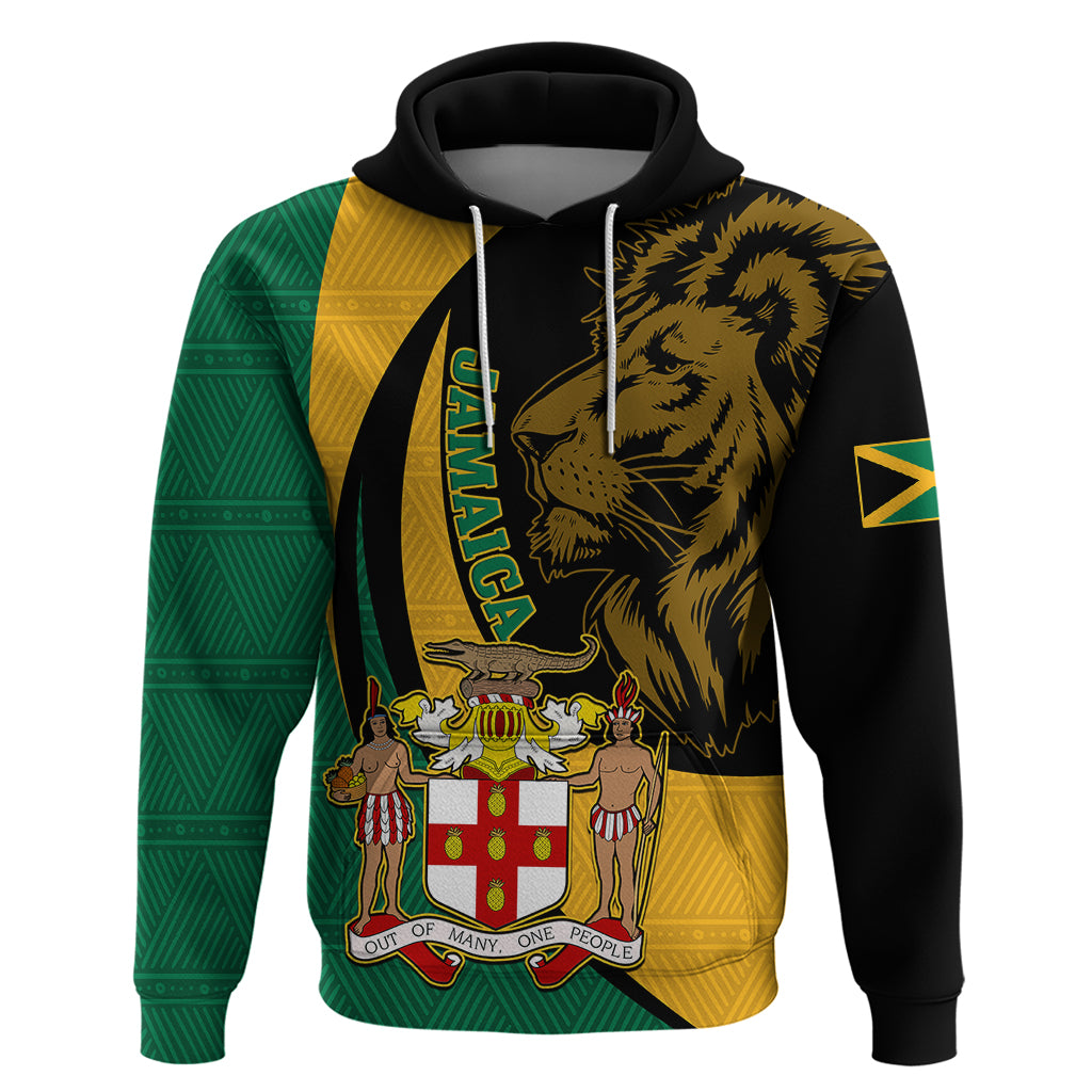 Personalised Jamaica Hoodie Jumieka Coat Of Arms Lion Mix African Pattern - Wonder Print Shop