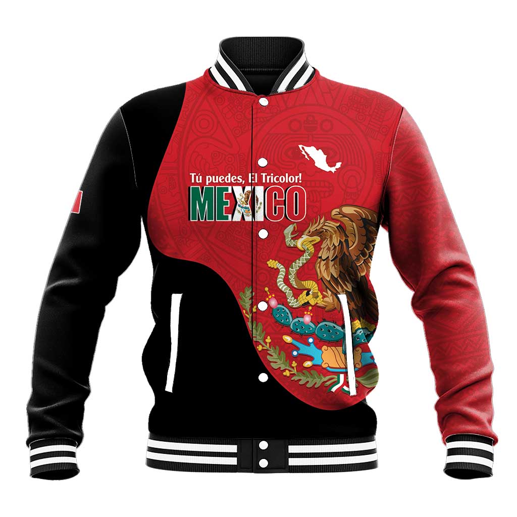Custom Mexico Football Baseball Jacket Tu Puedes El Tricolor Red - Wonder Print Shop