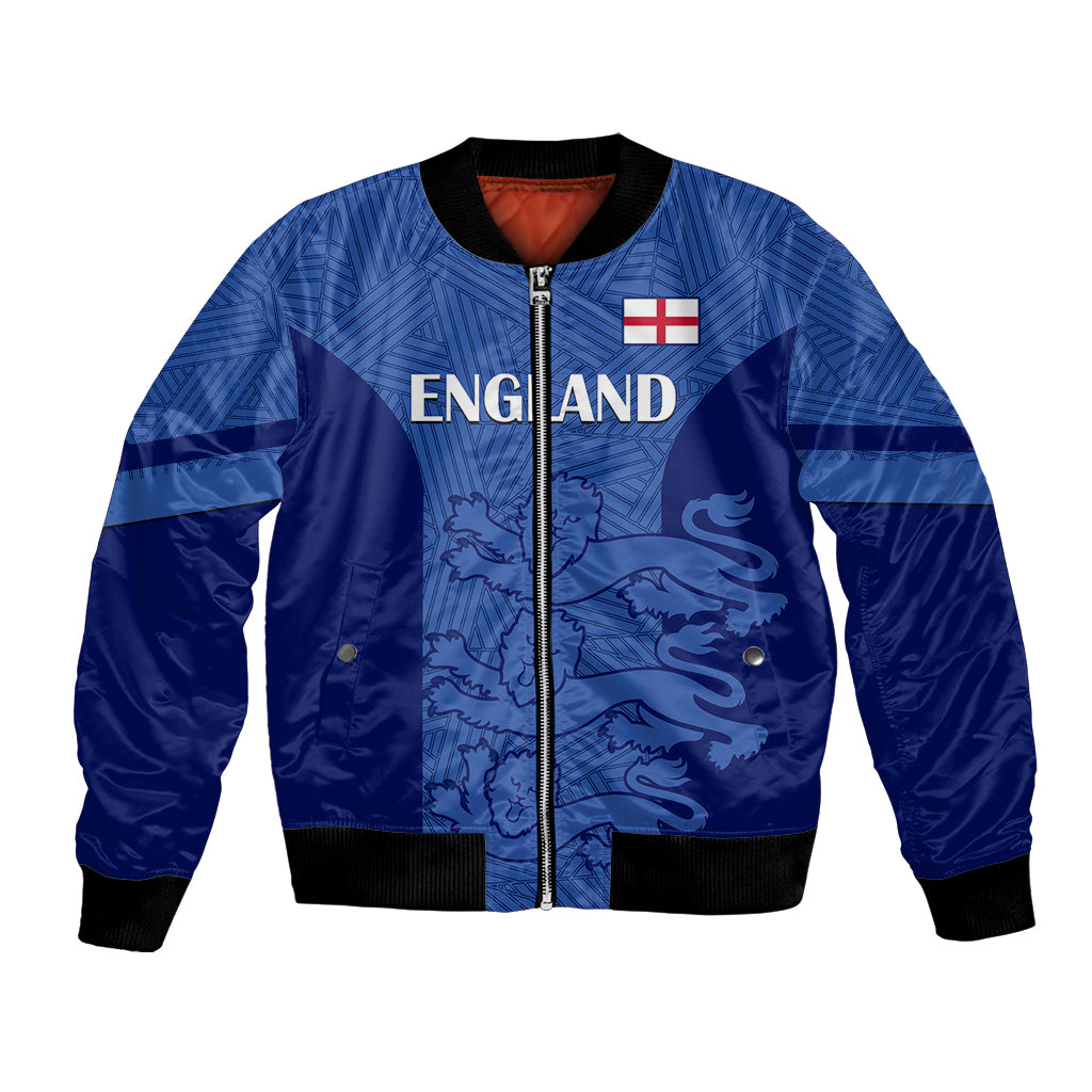 Unisex blue England football bomber jacket with front zipper and England logo patch