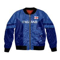 Unisex blue England football bomber jacket with front zipper and England logo patch