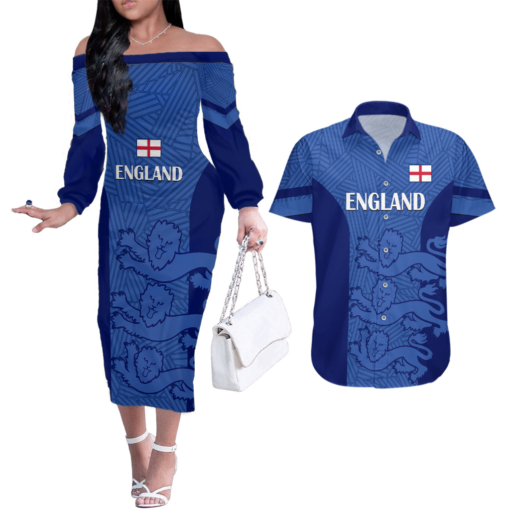 England Football Couples Matching Off The Shoulder Long Sleeve Dress and Hawaiian Shirt Go Lionesses 2023 World Cup - Wonder Print Shop