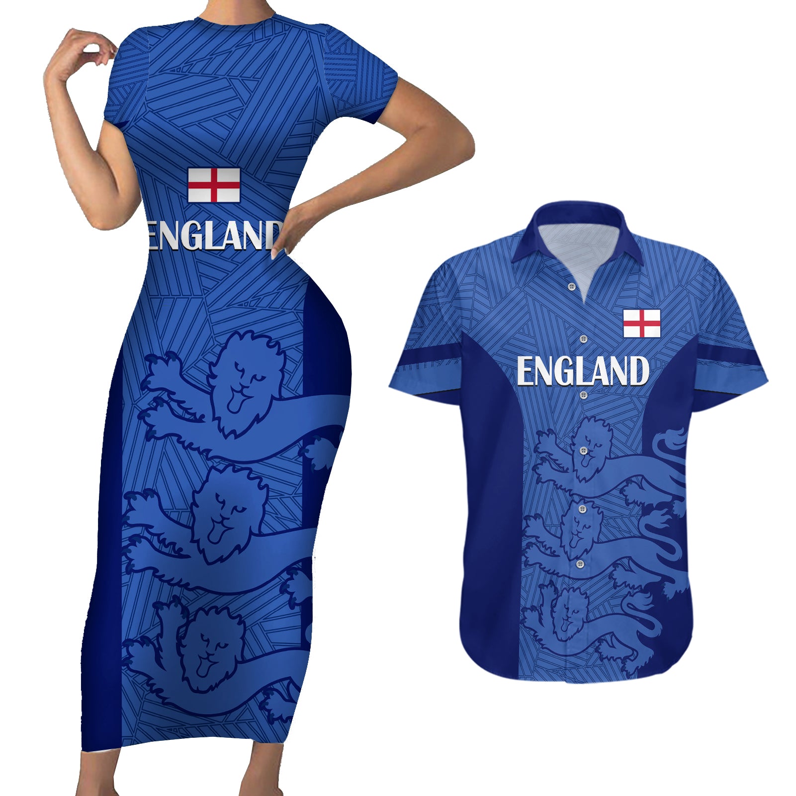 England Football Couples Matching Short Sleeve Bodycon Dress and Hawaiian Shirt Go Lionesses 2023 World Cup - Wonder Print Shop