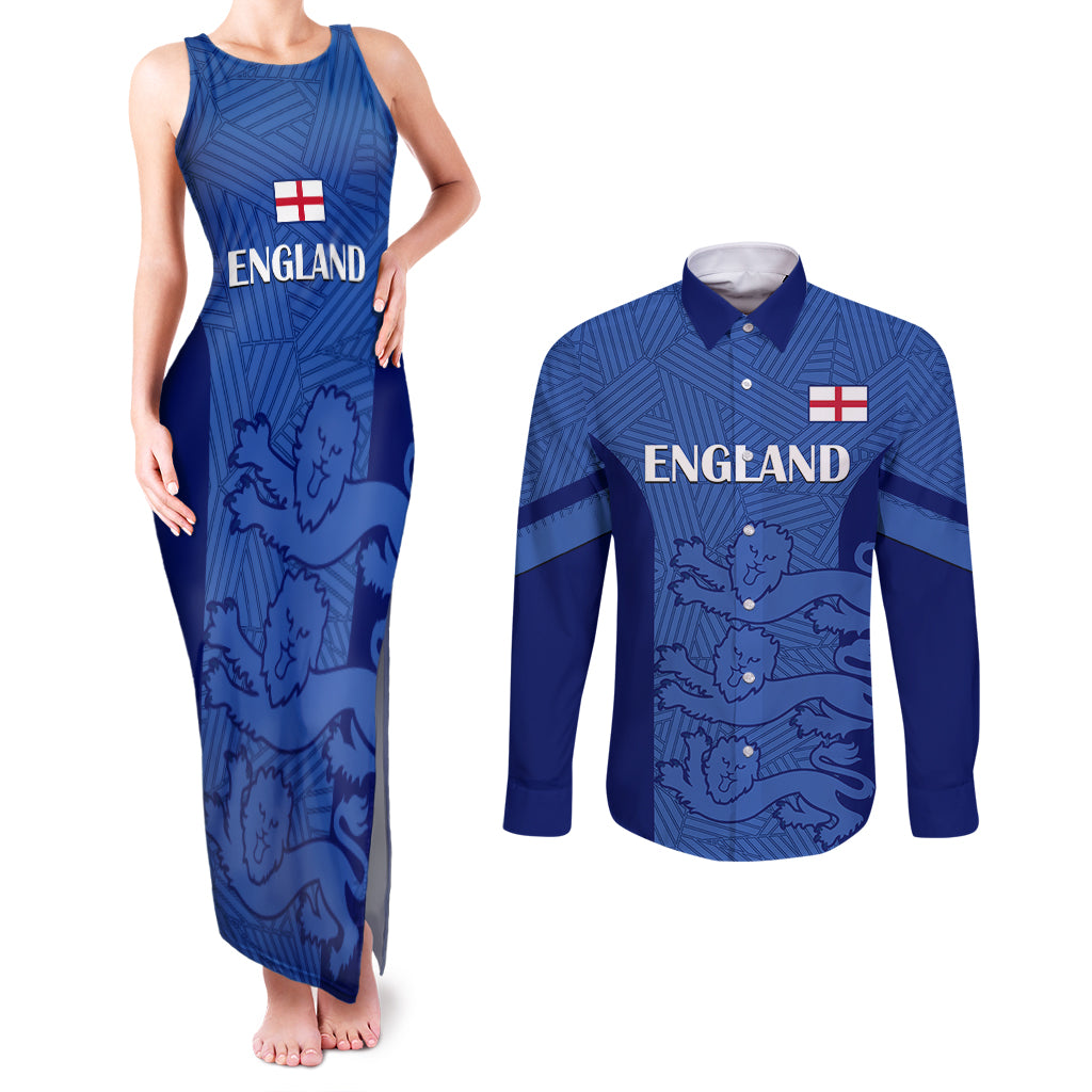 England Football Couples Matching Tank Maxi Dress and Long Sleeve Button Shirts Go Lionesses 2023 World Cup - Wonder Print Shop