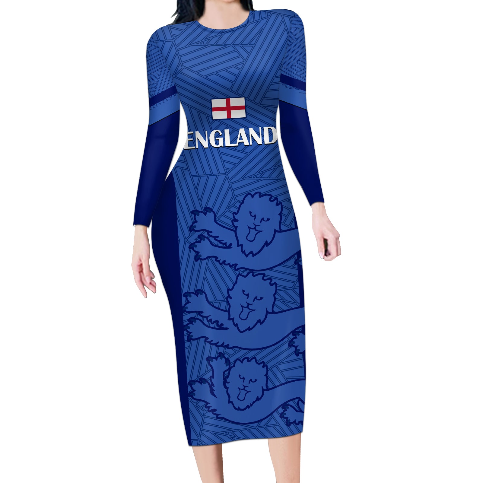 England Football Long Sleeve Bodycon Dress Go Lionesses 2023 World Cup - Wonder Print Shop