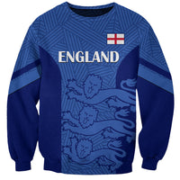 Blue crewneck football sweatshirt with England print, lioness graphic, Union flag patch