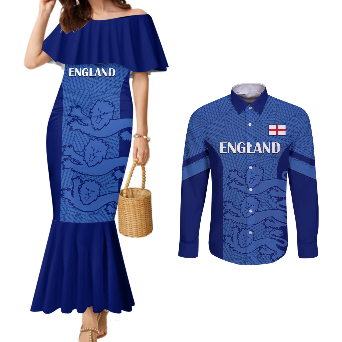 custom-england-football-couples-matching-mermaid-dress-and-long-sleeve-button-shirts-go-lionesses-2023-world-cup