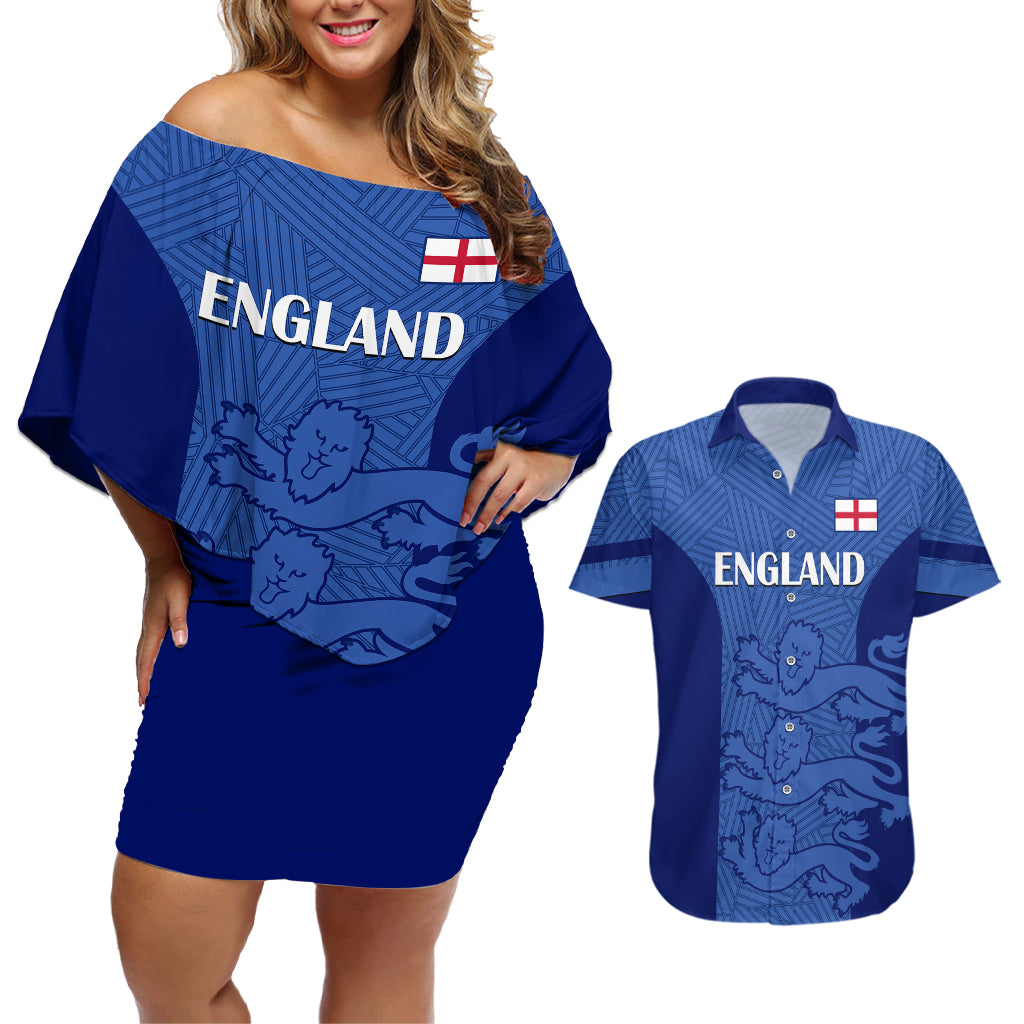 Custom England Football Couples Matching Off Shoulder Short Dress and Hawaiian Shirt Go Lionesses 2023 World Cup - Wonder Print Shop