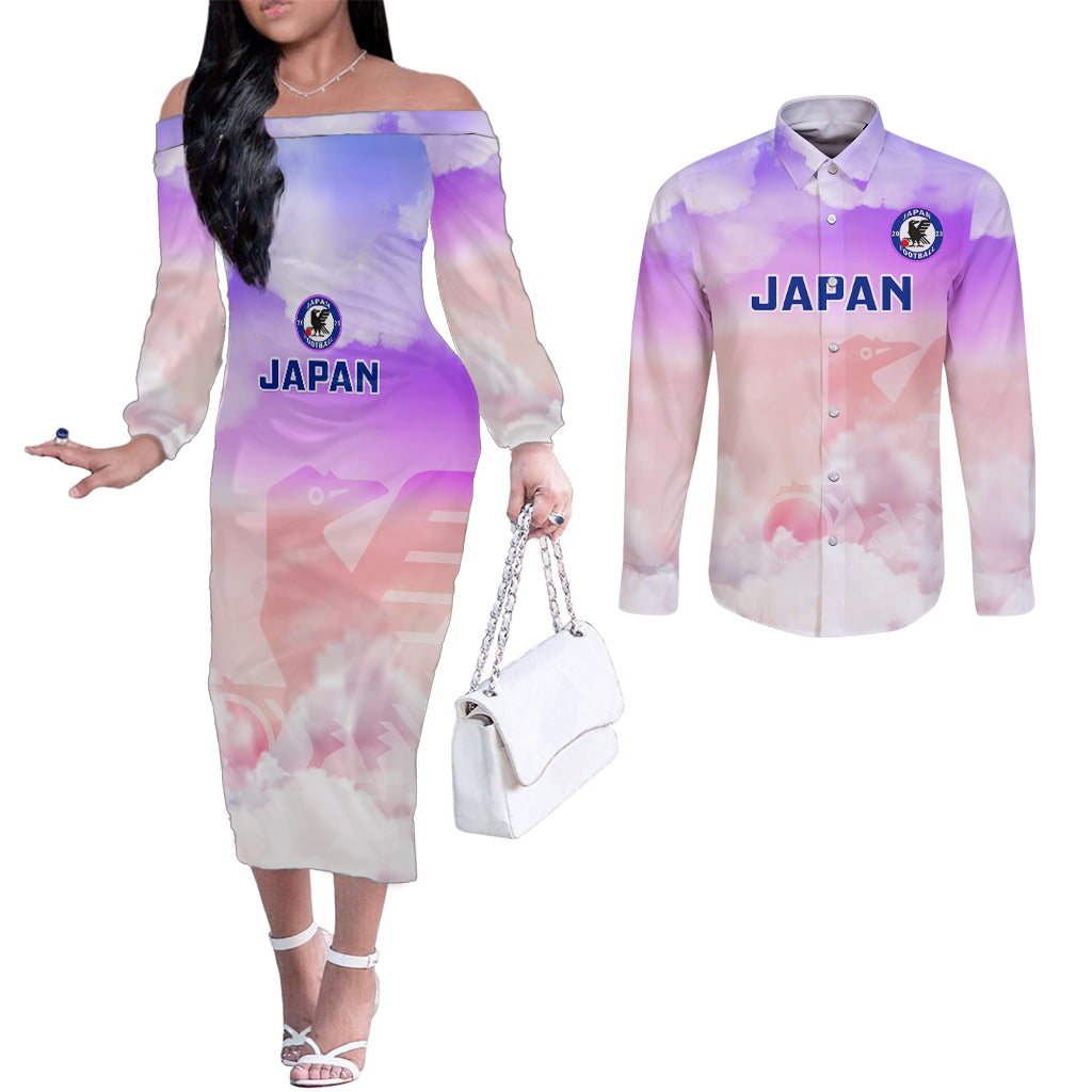 japan-football-couples-matching-off-the-shoulder-long-sleeve-dress-and-long-sleeve-button-shirts-go-nadeshiko-2023-world-cup