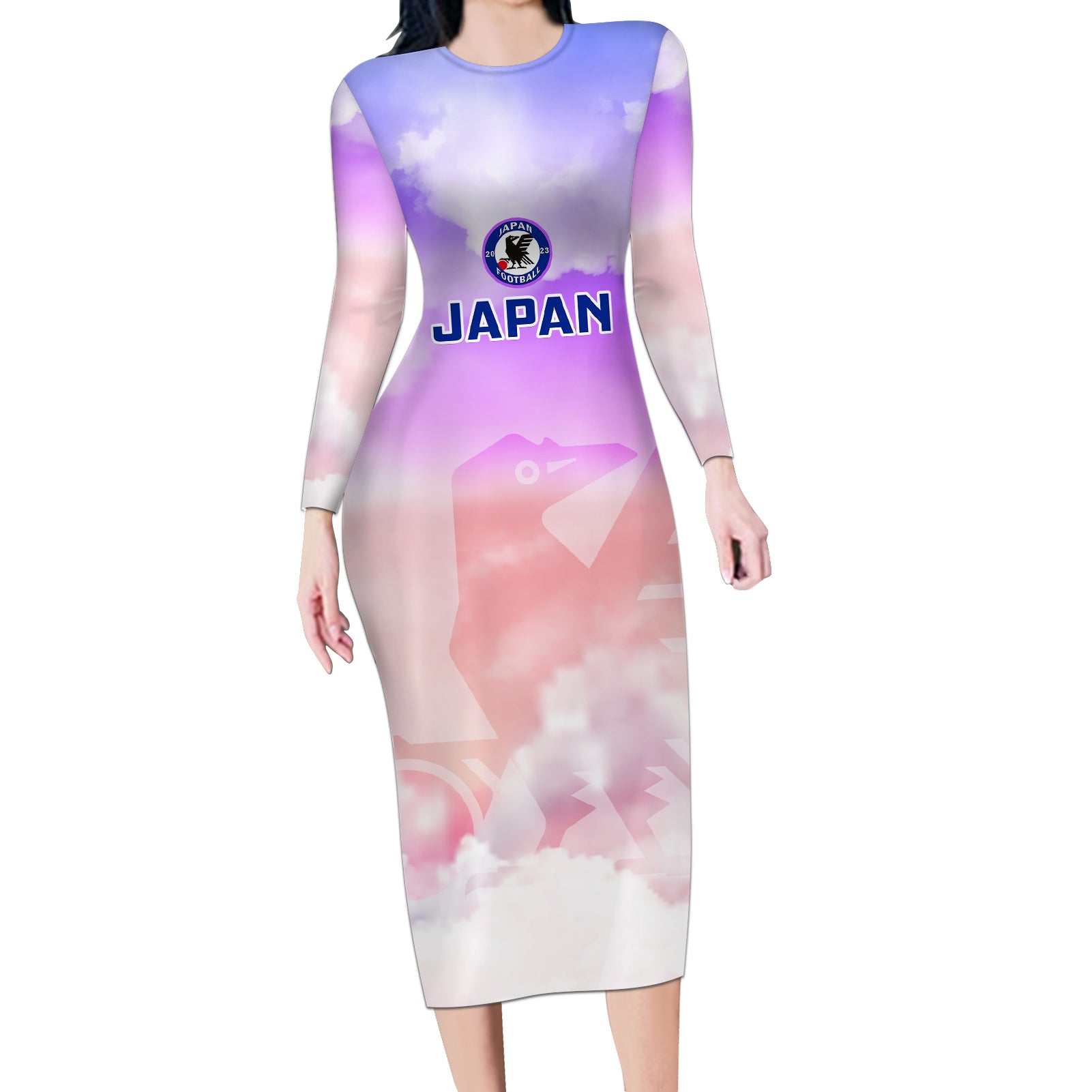 Japan Football Long Sleeve Bodycon Dress Go Nadeshiko 2023 World Cup - Wonder Print Shop