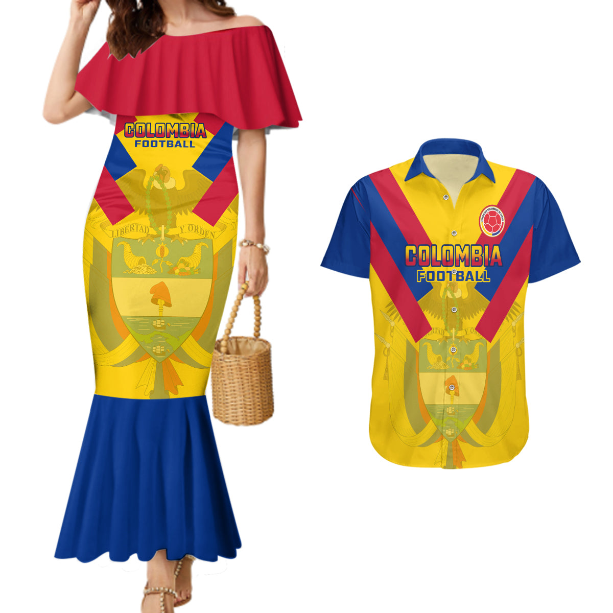 Colombia Football Couples Matching Mermaid Dress and Hawaiian Shirt Las Chicas Superpoderosas 2023 World Cup - Wonder Print Shop