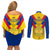 Colombia Football Couples Matching Off Shoulder Short Dress and Long Sleeve Button Shirts Las Chicas Superpoderosas 2023 World Cup - Wonder Print Shop