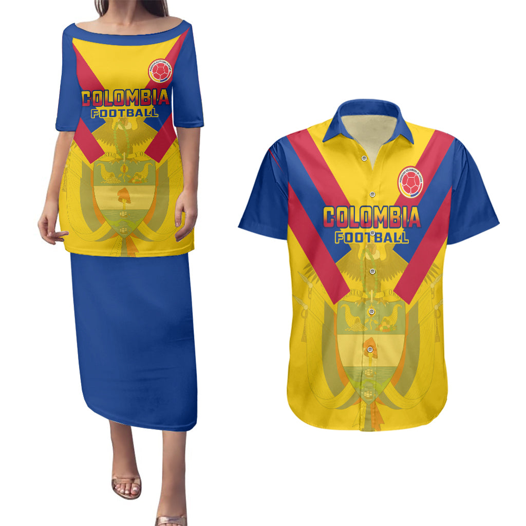 Colombia Football Couples Matching Puletasi Dress and Hawaiian Shirt Las Chicas Superpoderosas 2023 World Cup - Wonder Print Shop