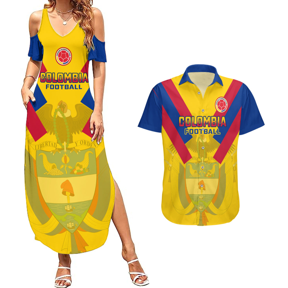 Colombia Football Couples Matching Summer Maxi Dress and Hawaiian Shirt Las Chicas Superpoderosas 2023 World Cup - Wonder Print Shop