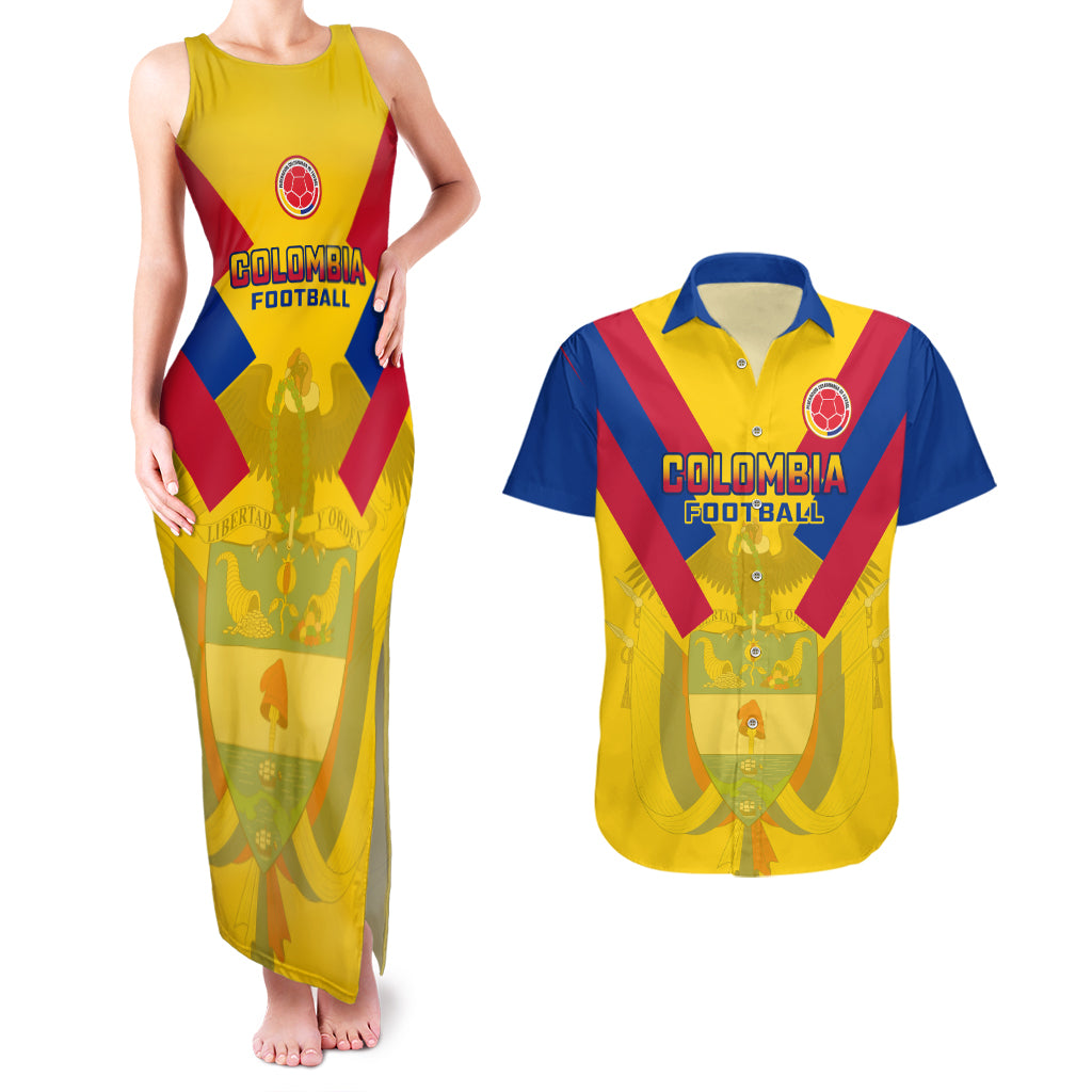 Colombia Football Couples Matching Tank Maxi Dress and Hawaiian Shirt Las Chicas Superpoderosas 2023 World Cup - Wonder Print Shop