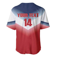 Red V-neck button jersey back: 'YOUR TEXT' and large '14' number