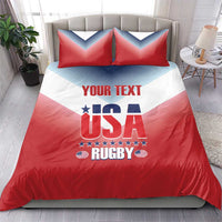 Red, white and blue USA rugby duvet with 'YOUR TEXT' and two matching pillows