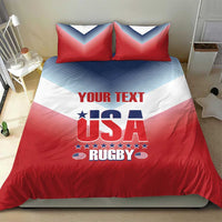 Red, white and blue USA rugby duvet with 'YOUR TEXT' and two matching pillows