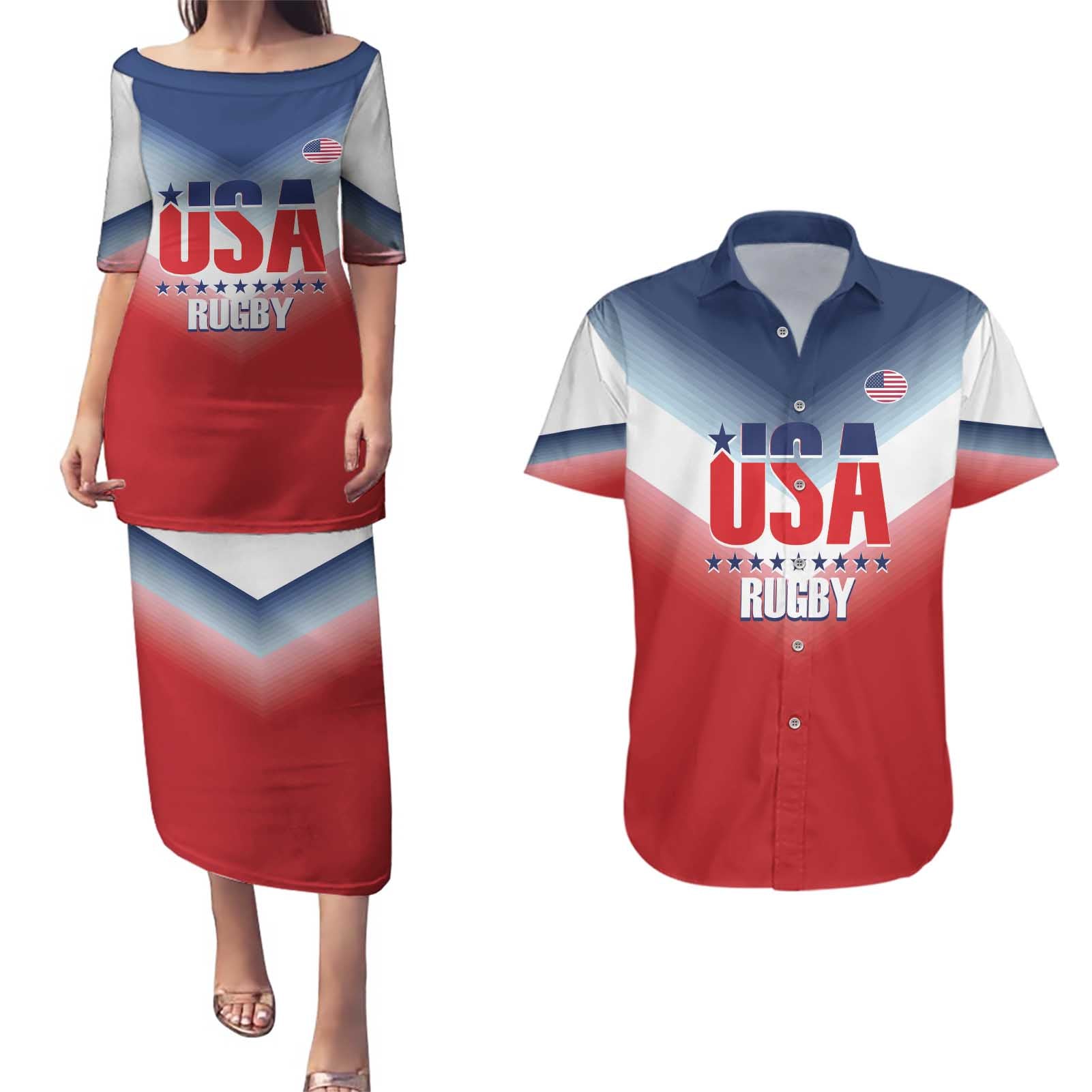 Custom USA Rugby Couples Matching Puletasi and Hawaiian Shirt 2024 Simple Style - Wonder Print Shop