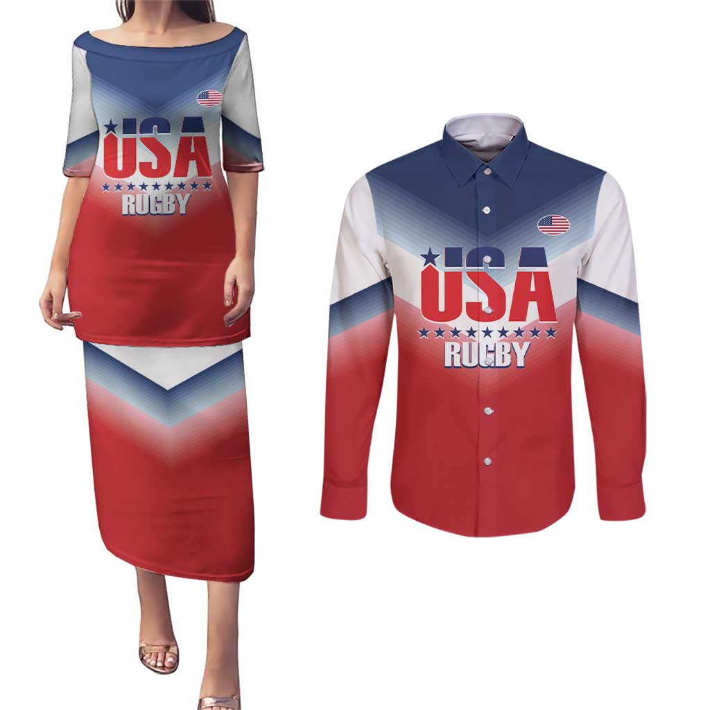 Custom USA Rugby Couples Matching Puletasi and Long Sleeve Button Shirt 2024 Simple Style - Wonder Print Shop