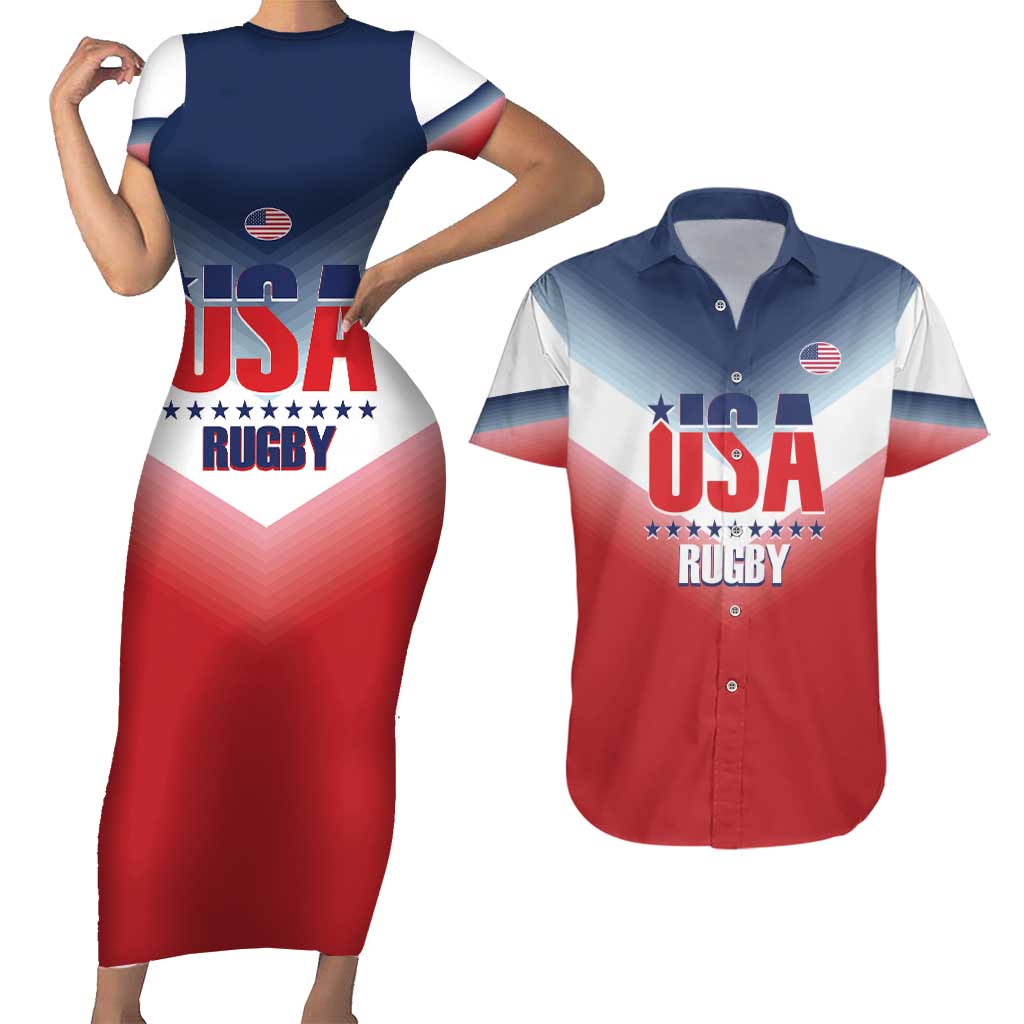 Custom USA Rugby Couples Matching Short Sleeve Bodycon Dress and Hawaiian Shirt 2024 Simple Style - Wonder Print Shop