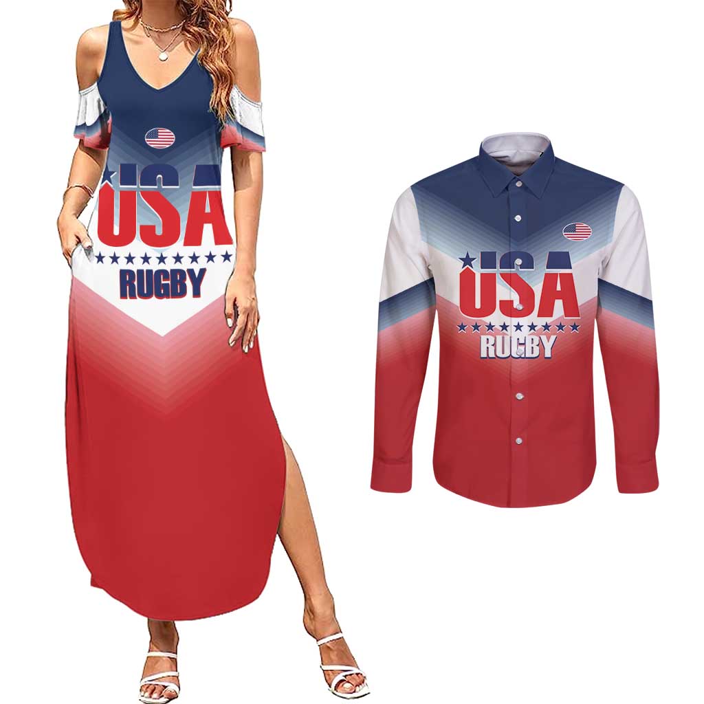 Custom USA Rugby Couples Matching Summer Maxi Dress and Long Sleeve Button Shirt 2024 Simple Style - Wonder Print Shop