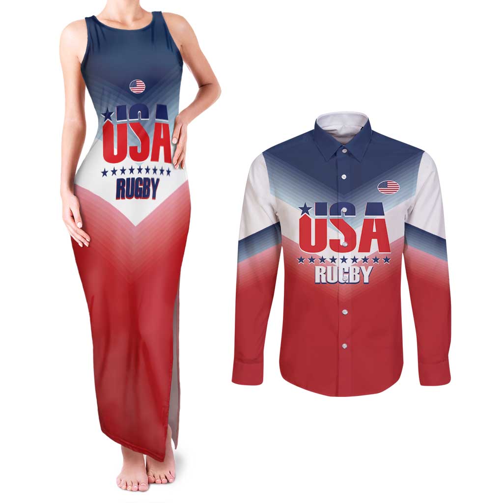 Custom USA Rugby Couples Matching Tank Maxi Dress and Long Sleeve Button Shirt 2024 Simple Style - Wonder Print Shop