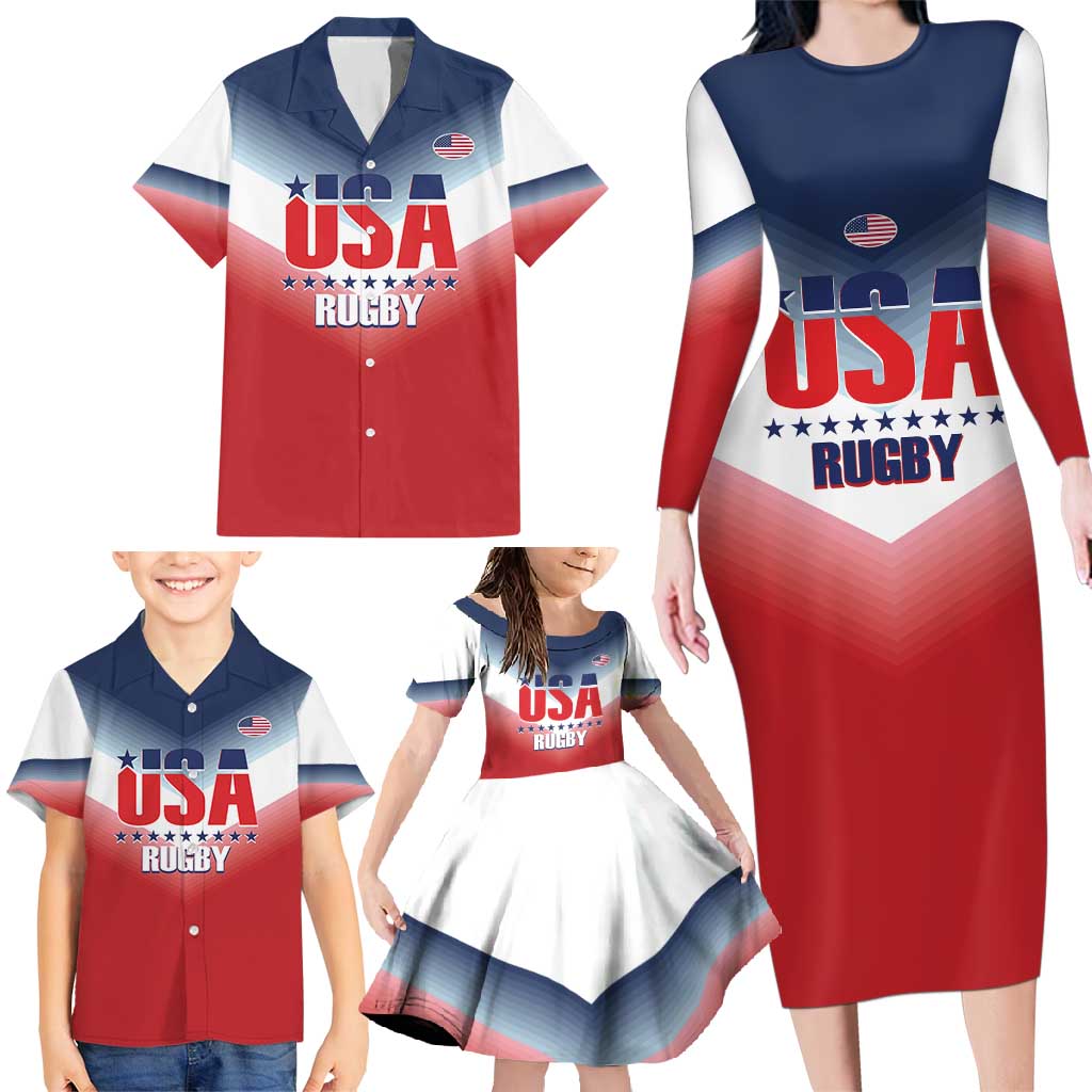 Custom USA Rugby Family Matching Long Sleeve Bodycon Dress and Hawaiian Shirt 2024 Simple Style - Wonder Print Shop