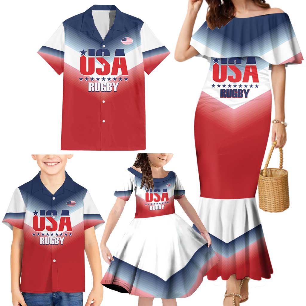 Custom USA Rugby Family Matching Mermaid Dress and Hawaiian Shirt 2024 Simple Style - Wonder Print Shop