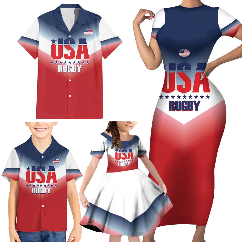 Custom USA Rugby Family Matching Short Sleeve Bodycon Dress and Hawaiian Shirt 2024 Simple Style - Wonder Print Shop