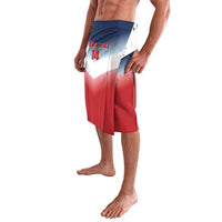 Red rugby lavalava with white/blue panel and 'YOUR TEXT 14' side print