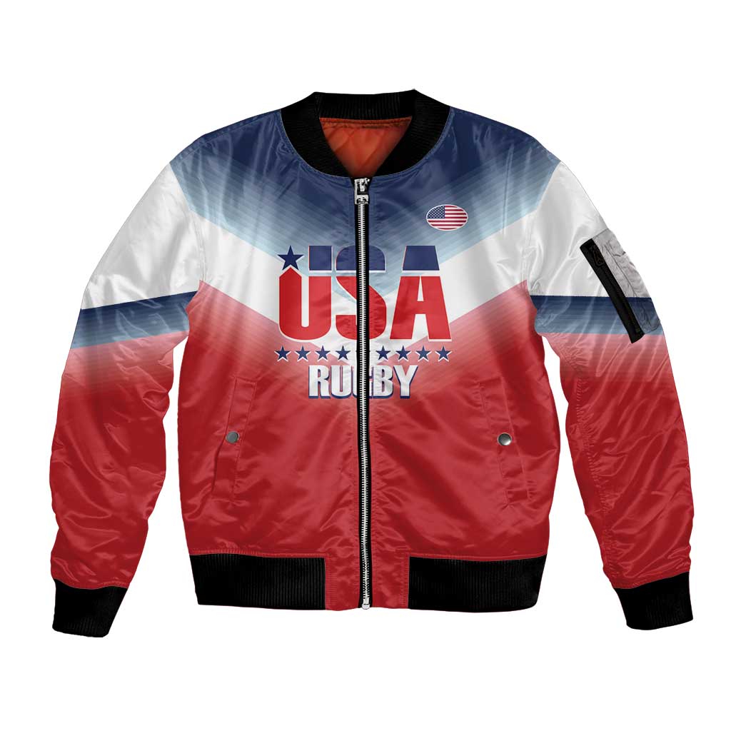 Custom USA Rugby Sleeve Zip Bomber Jacket 2024 Simple Style