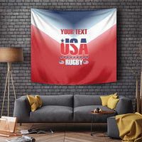 USA rugby tapestry, red/white/blue hanging banner with 'YOUR TEXT' and USA Rugby
