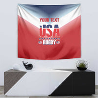 USA rugby tapestry, red/white/blue, 'YOUR TEXT' centered with USA Rugby logo