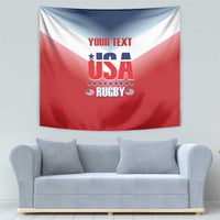 USA rugby tapestry, red/white/blue, with 'YOUR TEXT' and USA Rugby logo