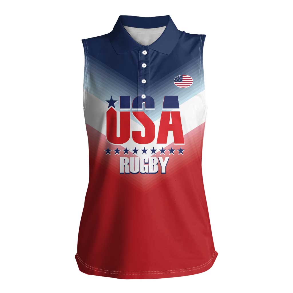 Custom USA Rugby Women Sleeveless Polo Shirt 2024 Simple Style