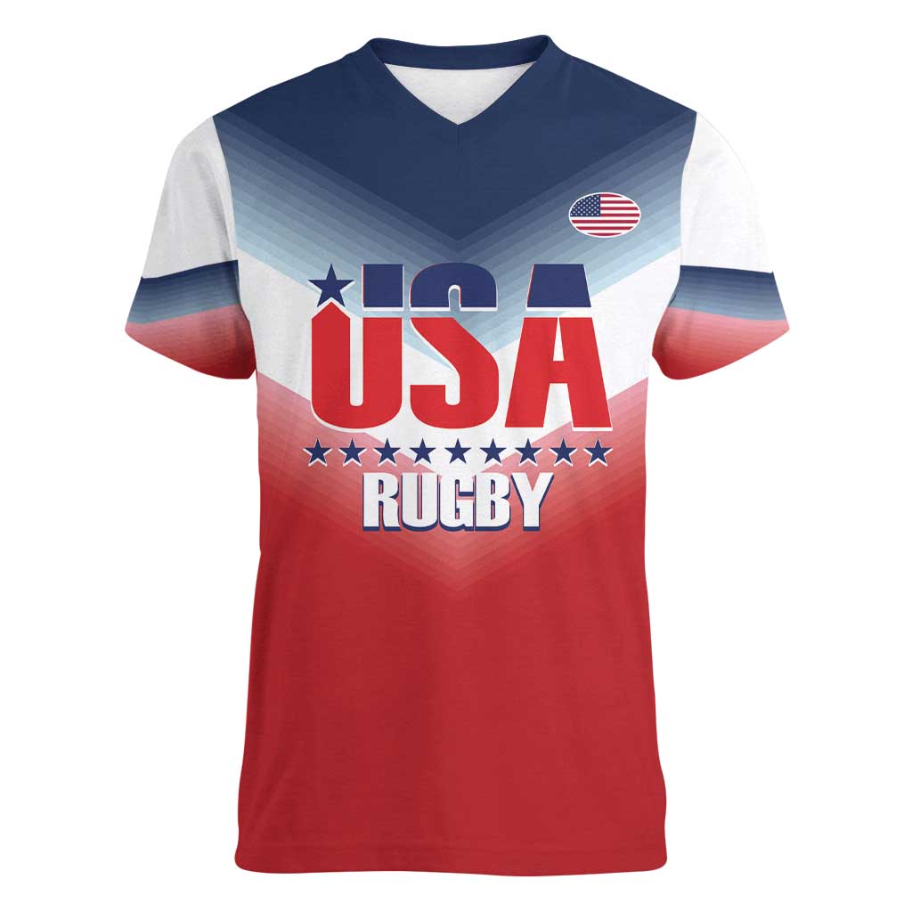 Custom USA Rugby Women V-Neck T-Shirt 2024 Simple Style