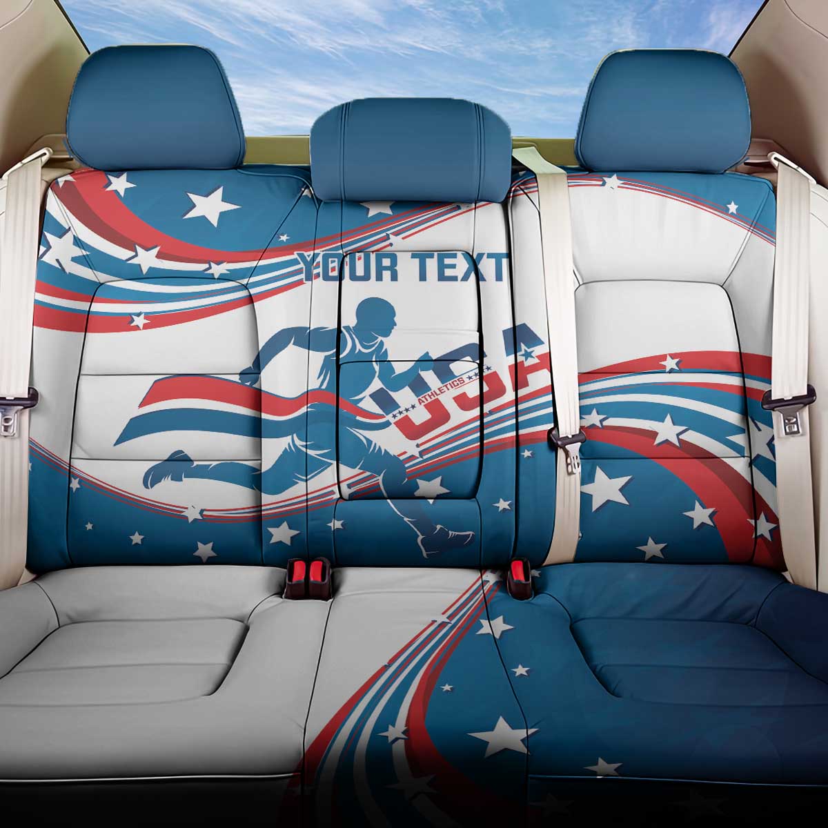 Custom USA Athletics Back Car Seat Cover 2024 United States Flag Curve Style - Wonder Print Shop