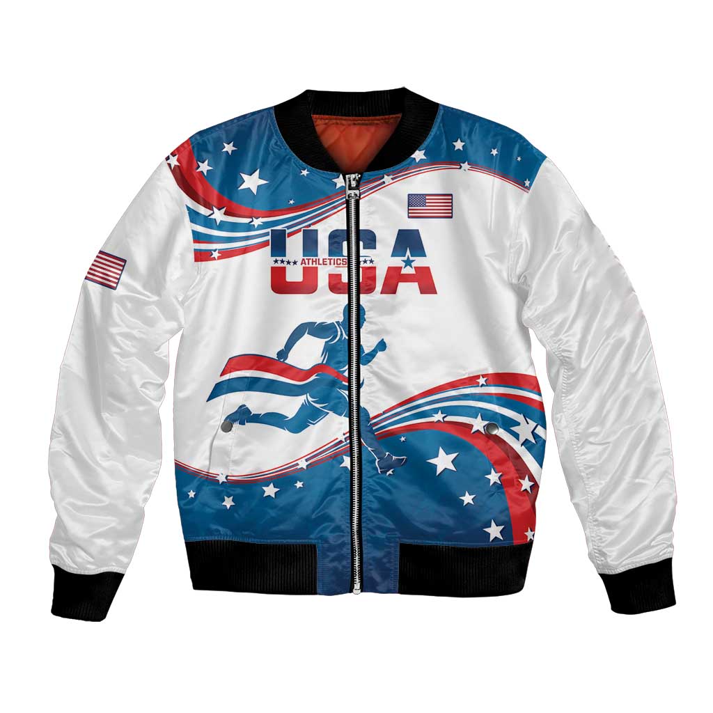 Custom USA Athletics Bomber Jacket 2024 United States Flag Curve Style - Wonder Print Shop