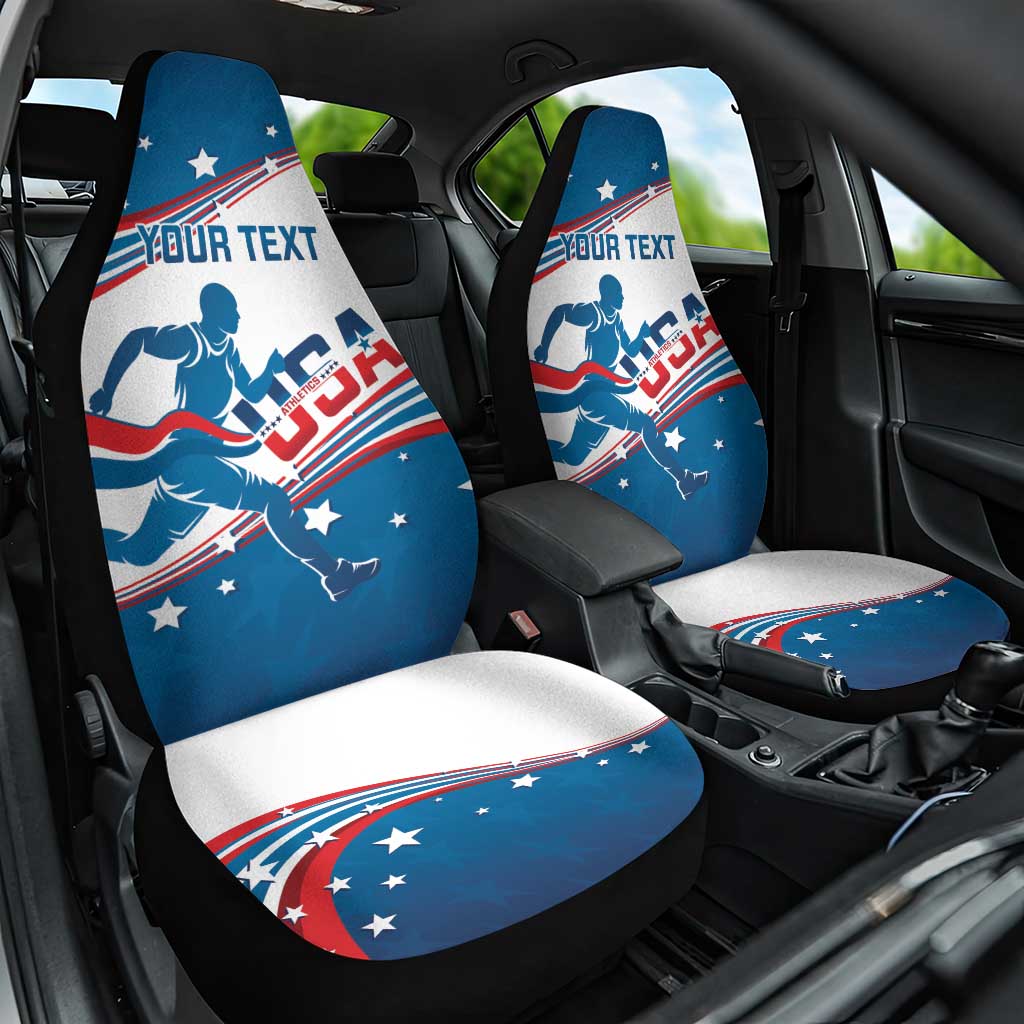 Custom USA Athletics Car Seat Cover 2024 United States Flag Curve Style - Wonder Print Shop