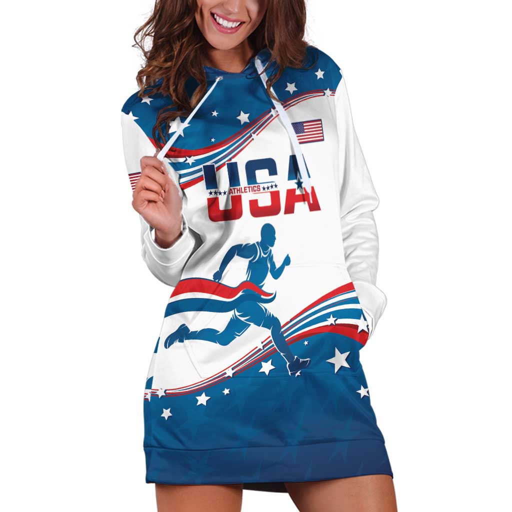 Custom USA Athletics Hoodie Dress 2024 United States Flag Curve Style - Wonder Print Shop