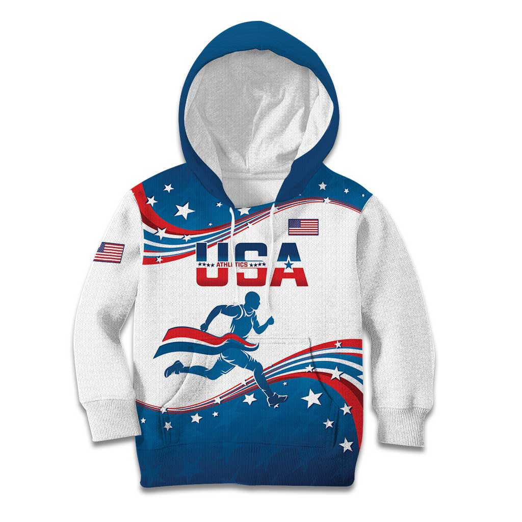 Custom USA Athletics Kid Hoodie 2024 United States Flag Curve Style - Wonder Print Shop