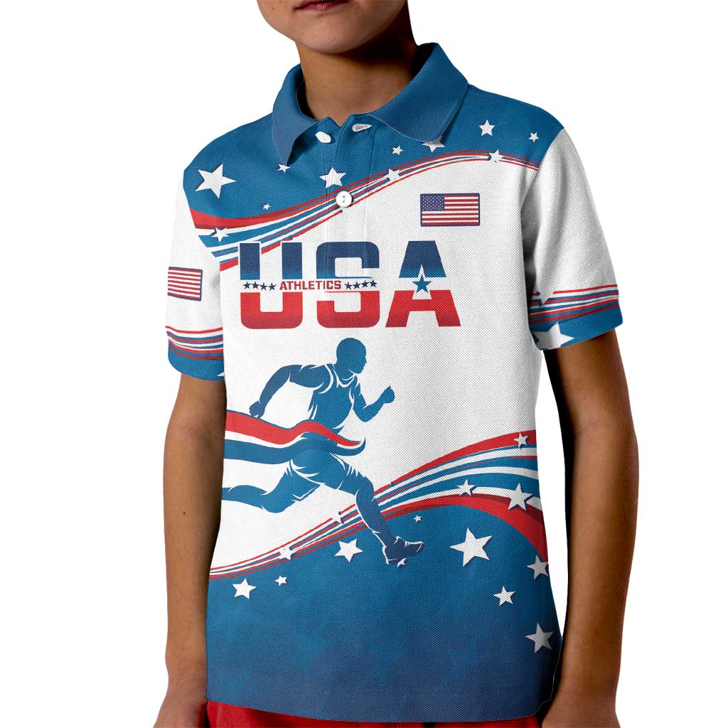 Custom USA Athletics Kid Polo Shirt 2024 United States Flag Curve Style - Wonder Print Shop