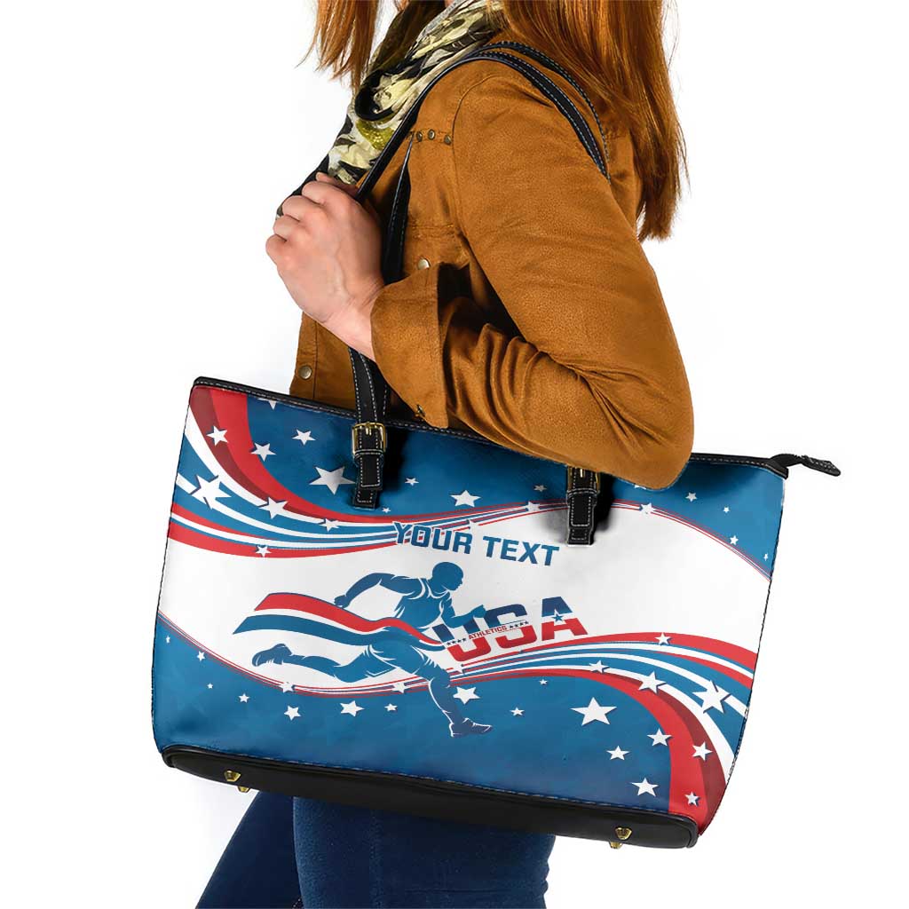 Custom USA Athletics Leather Tote Bag 2024 United States Flag Curve Style