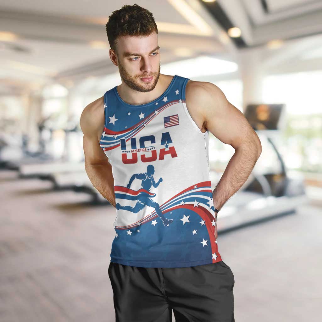 Custom USA Athletics Men Tank Top 2024 United States Flag Curve Style - Wonder Print Shop