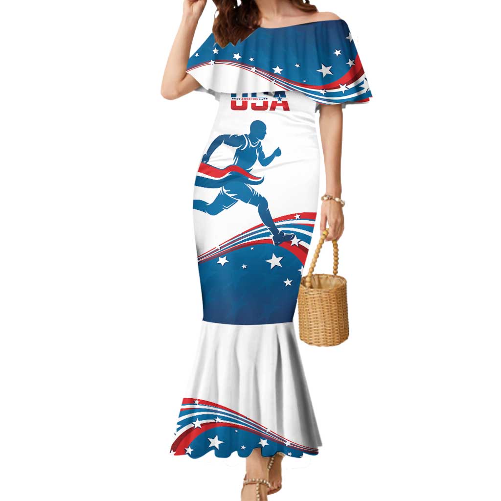 Custom USA Athletics Mermaid Dress 2024 United States Flag Curve Style - Wonder Print Shop