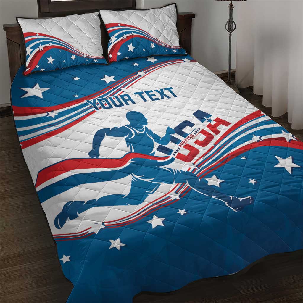 Custom USA Athletics Quilt Bed Set 2024 United States Flag Curve Style